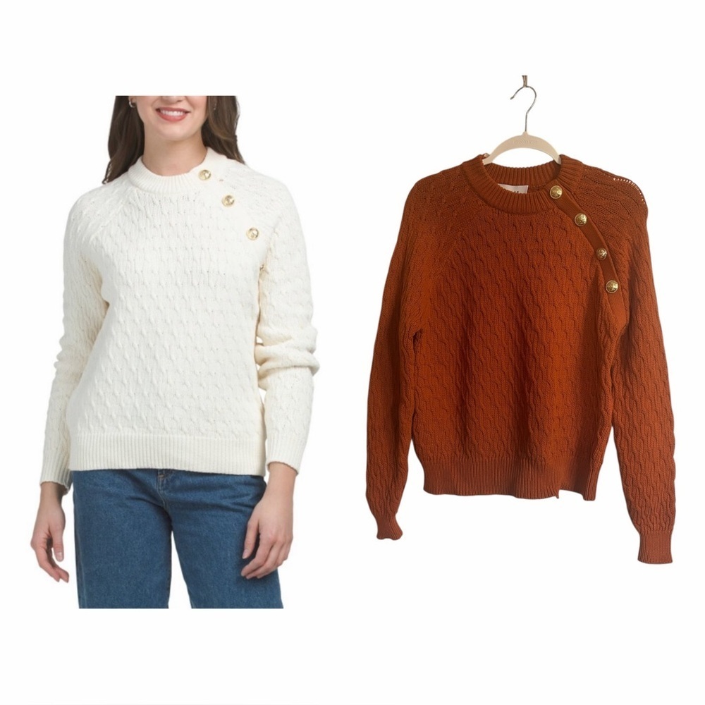 DEREK LAM 10 CROSBY Sawyer Long Sleeve Button Crew Neck Sweater